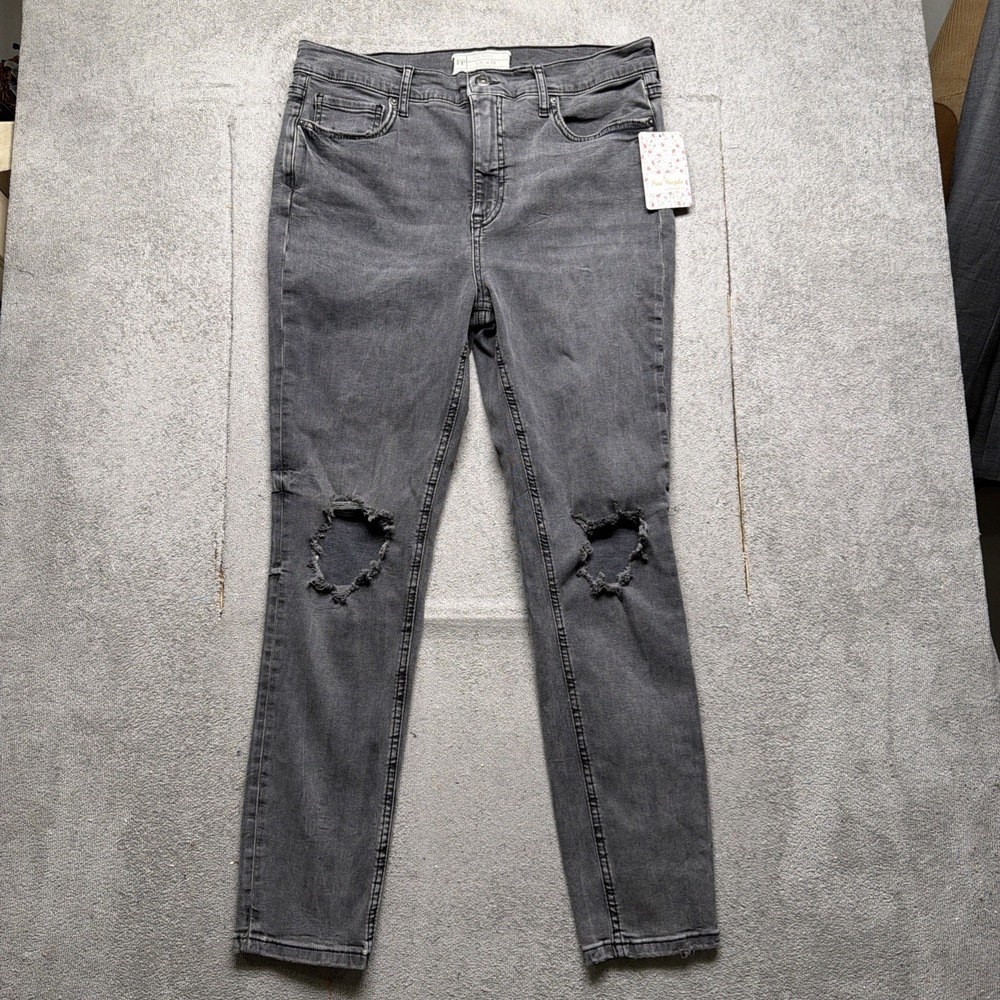 Free People Distressed Charcoal Gray‎ Skinny Jeans Womens 31R
